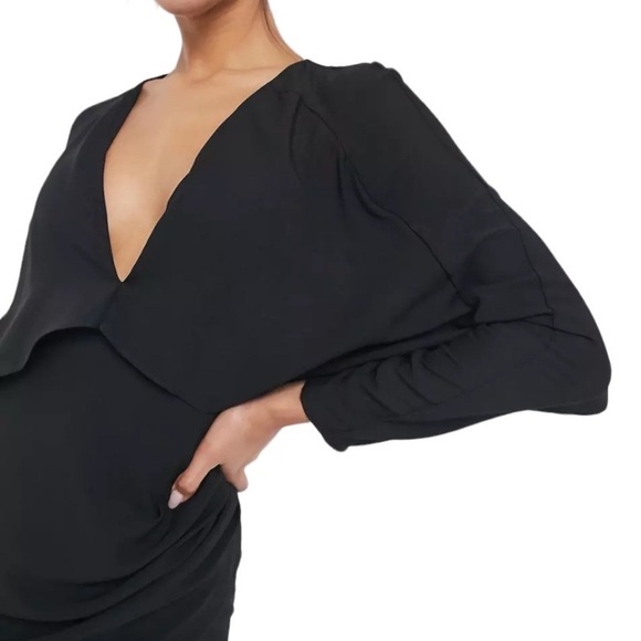 Asos Black Mini Wrap Skirt Cape Dress Size 0 - Picture 10 of 12